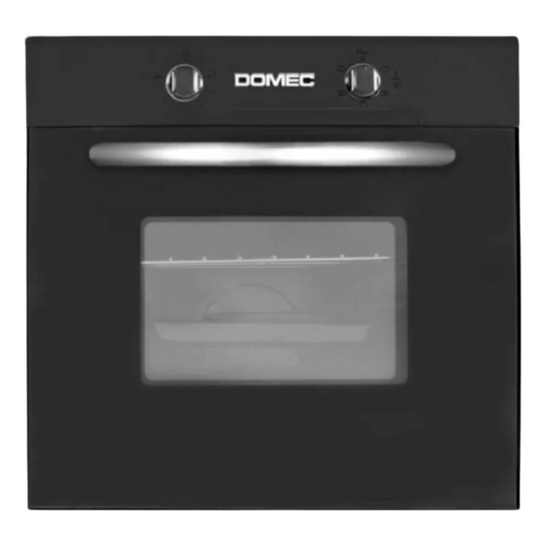 Horno eléctrico Domec con puerta de vidrio y panel de mandos